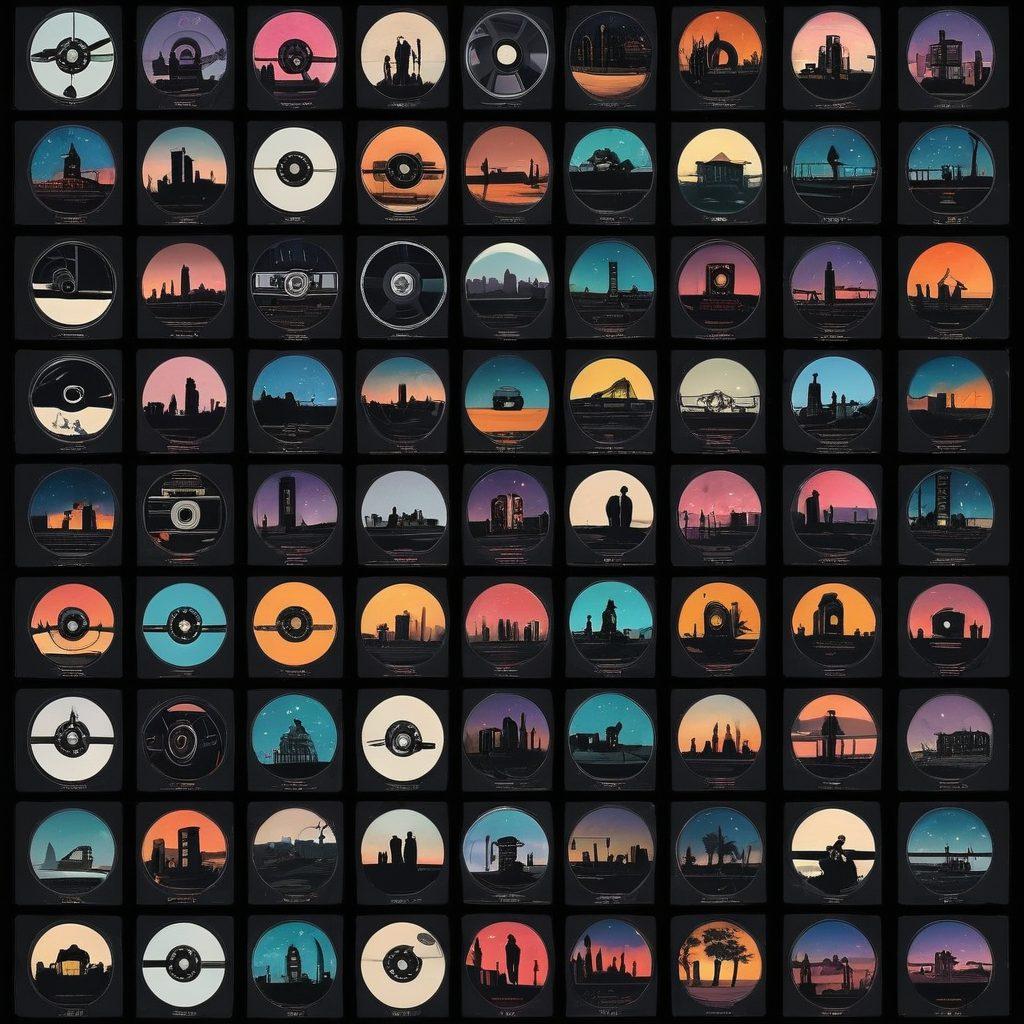 A mystical film reel unraveling under starlit skies, revealing iconic scenes from independent films and cult classics. Surrounding the reel are ethereal shadows of diverse characters that evoke emotion and intrigue. Include scattered vintage film posters with a retro aesthetic in the background, featuring nods to lesser-known films. Enhance with a color palette that embodies nostalgia and creativity. hyper-realistic. vibrant colors. dark background.